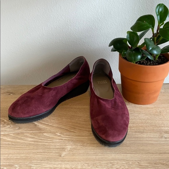 Eileen Fisher Burgundy Wedge Platform Flat, 7